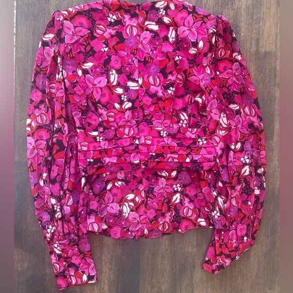 Rebecca Vallance Floral Print Faux Wrap Silk Blouse - Picture 4 of 7